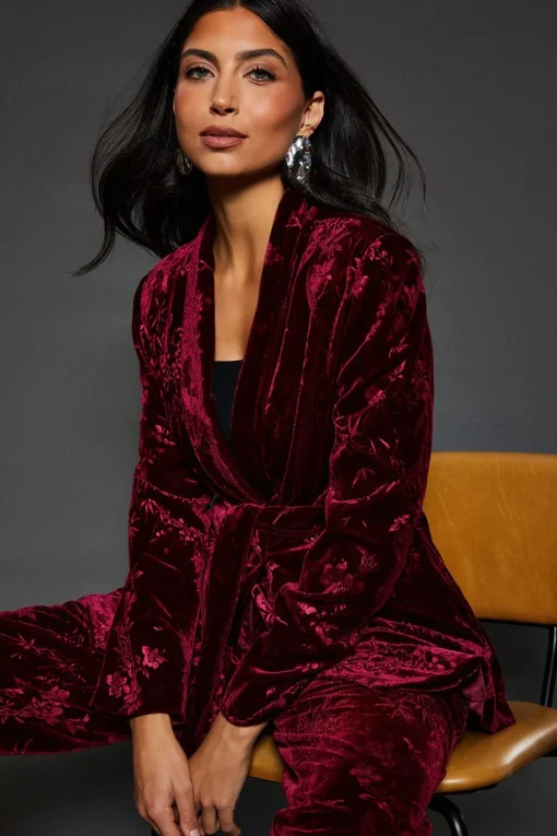 Floral Velvet Tie Belted Blazer