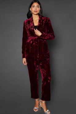 Floral Velvet Tie Belted Blazer