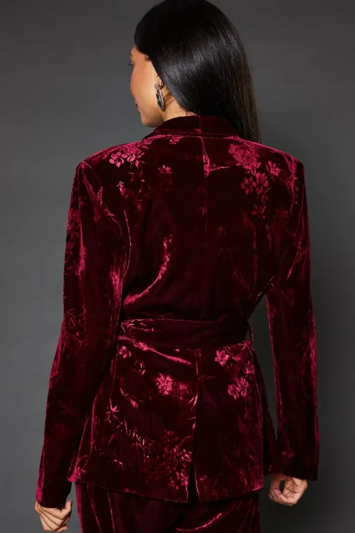Floral Velvet Tie Belted Blazer