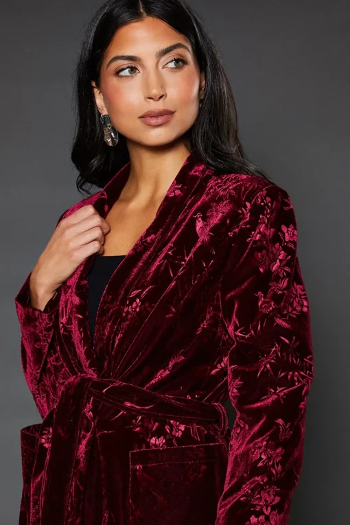 Floral Velvet Tie Belted Blazer