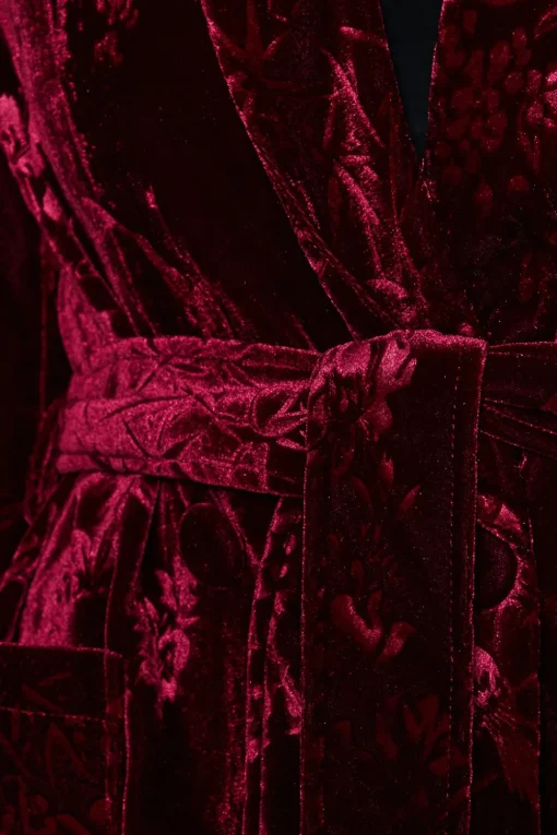 Floral Velvet Tie Belted Blazer