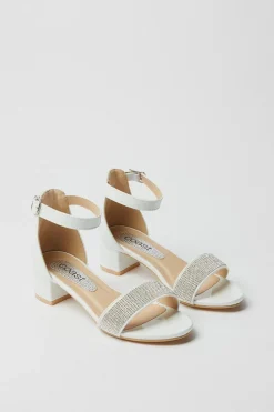 Flower Girl Jasmine Diamante Low Block Heeled Sandals