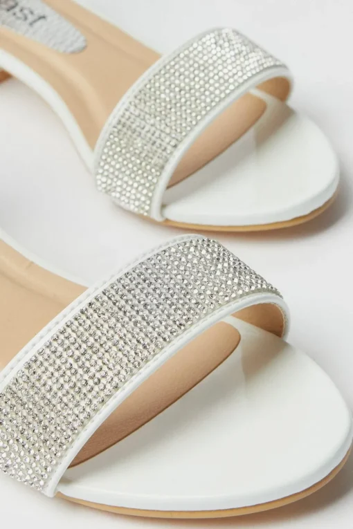 Flower Girl Jasmine Diamante Low Block Heeled Sandals