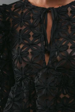Flower Organza Sheer Tie Front Blouse