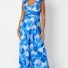 Flower Shoulder Printed Wide Leg Jumpsuit