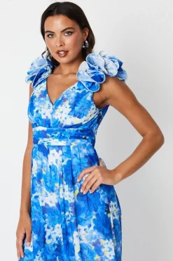 Flower Shoulder Printed Wide Leg Jumpsuit