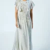 Flutter Sleeve Embellished Ditsy Floral Bridesmaids Dress