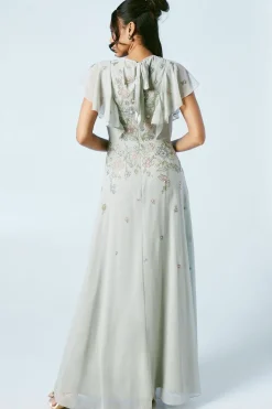 Flutter Sleeve Embellished Ditsy Floral Bridesmaids Dress