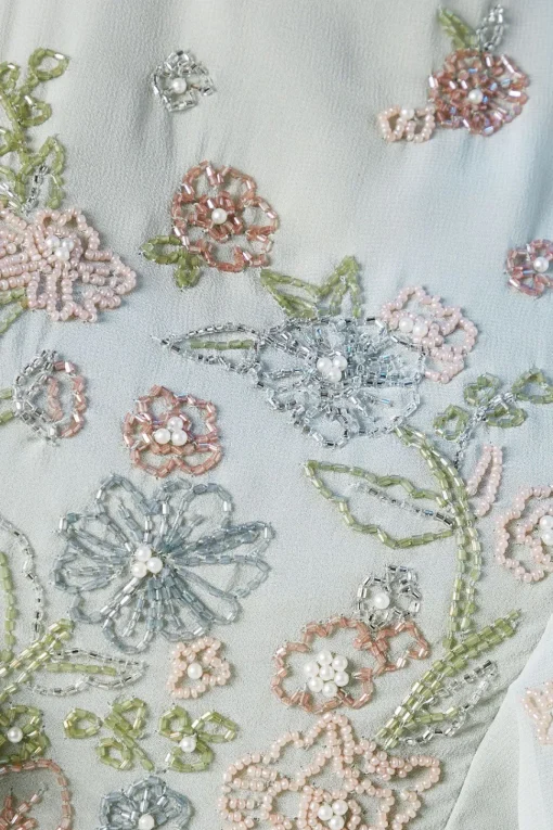Flutter Sleeve Embellished Ditsy Floral Bridesmaids Dress