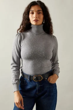Foil Embellished Roll Neck Jumper