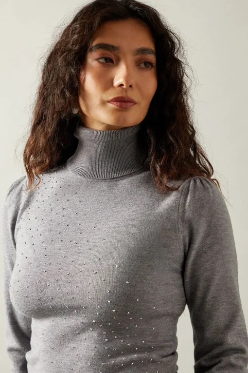 Foil Embellished Roll Neck Jumper