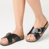Frankie Cross Strap Buckle Detail Footbed Sandals