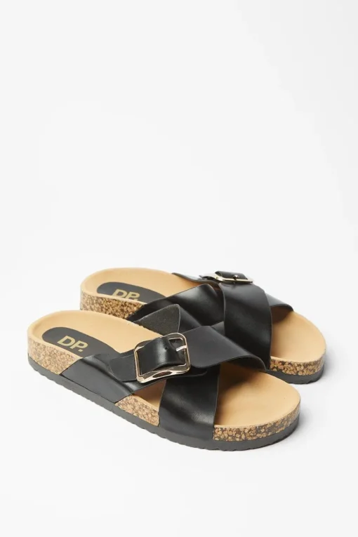 Frankie Cross Strap Buckle Detail Footbed Sandals