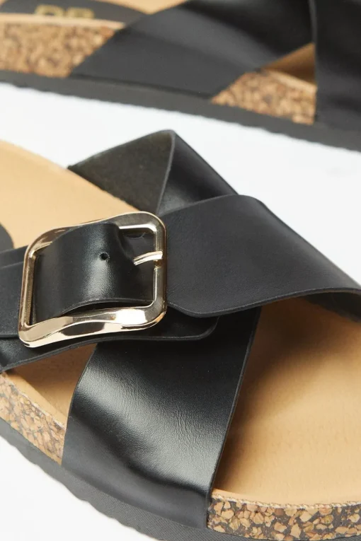 Frankie Cross Strap Buckle Detail Footbed Sandals