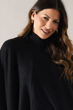 Fringe Hem High Neck Poncho