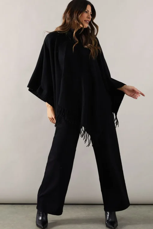 Fringe Hem High Neck Poncho