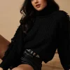 Fringe Sleeve Roll Neck Cropped Jumper