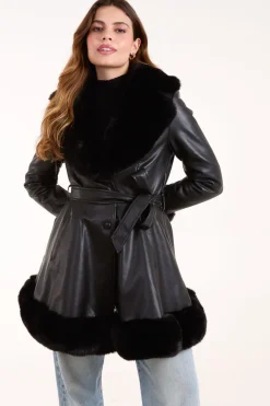 Fur Trimmed Belted Coat