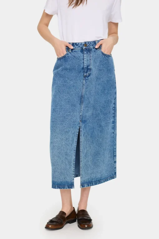 GabiSZ Denim High Waist Midi Skirt-