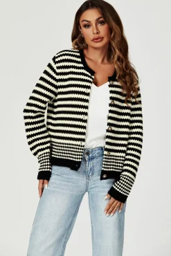 Geo Pattern Knitted Cardigan In Black