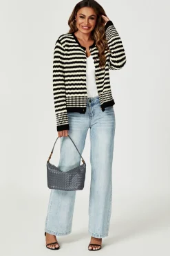 Geo Pattern Knitted Cardigan In Black