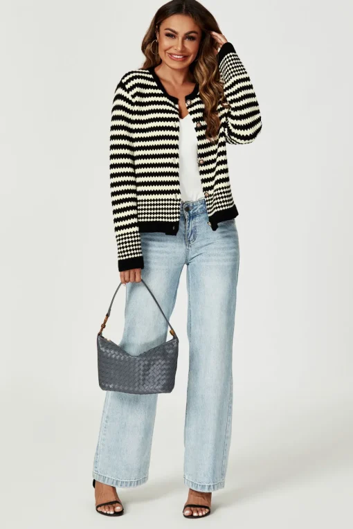 Geo Pattern Knitted Cardigan In Black