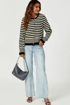 Geo Pattern Knitted Cardigan In Black