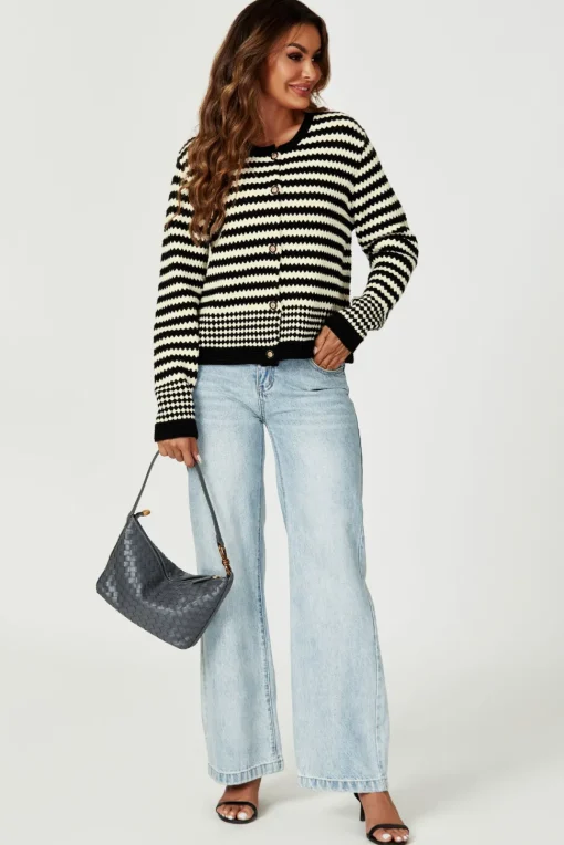 Geo Pattern Knitted Cardigan In Black