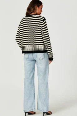 Geo Pattern Knitted Cardigan In Black