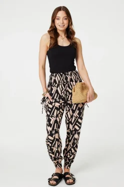 Geo Print High Waist Harem Pants