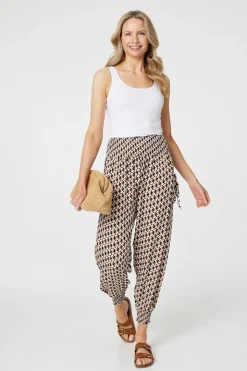 Geo Print High Waist Tassel Harem Pants