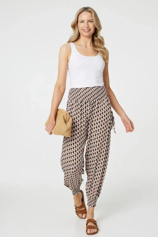 Geo Print High Waist Tassel Harem Pants
