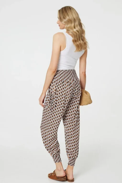 Geo Print High Waist Tassel Harem Pants