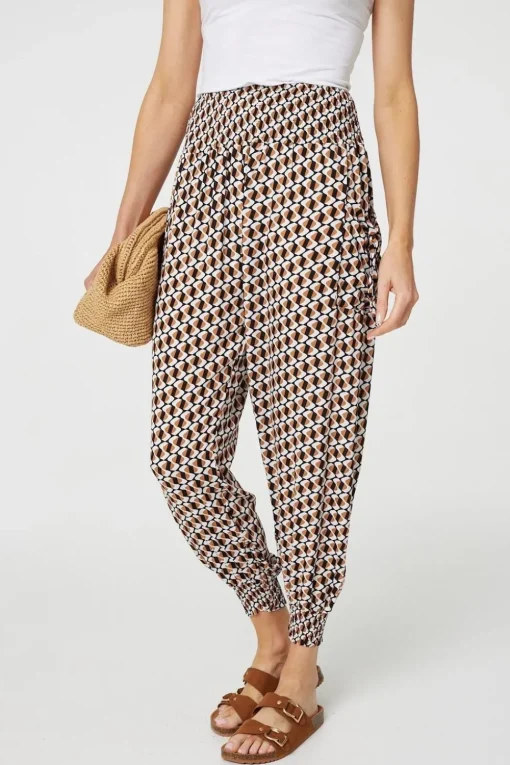 Geo Print High Waist Tassel Harem Pants
