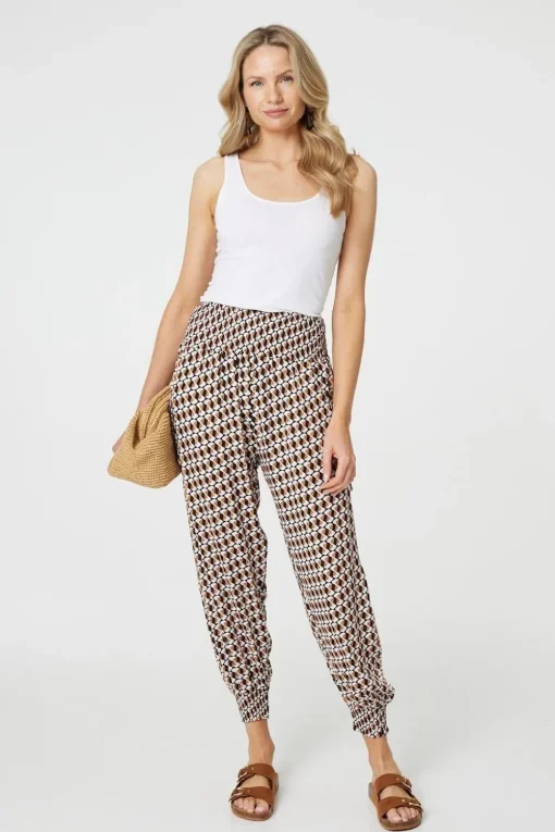 Geo Print High Waist Tassel Harem Pants