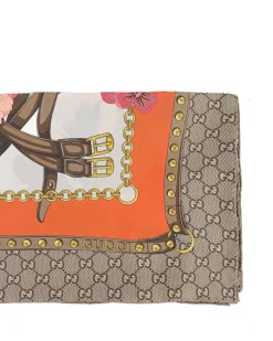 GG Supreme Silk Scarf with Floral Print and Chain Belt Motif