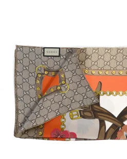 GG Supreme Silk Scarf with Floral Print and Chain Belt Motif