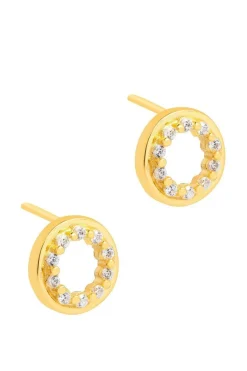 Gift Packaged 'Cezanne' 18ct Yellow Gold Plated 925 Silver with Cubic Zirconia Circle Earrings