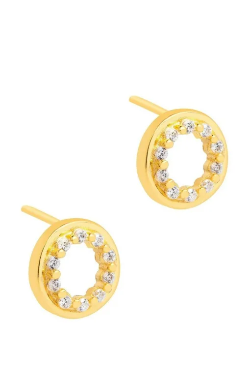 Gift Packaged 'Cezanne' 18ct Yellow Gold Plated 925 Silver with Cubic Zirconia Circle Earrings