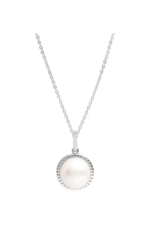 Gift Packaged 'Cosmos' Rhodium Plated 925 Silver Pearl Necklace