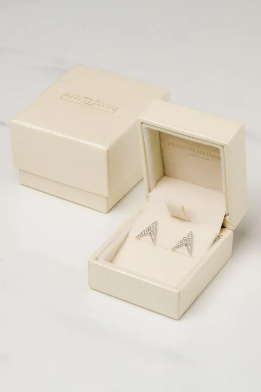 Gift Packaged 'Ines' Rhodium Plated 925 Silver Arrow Earrings