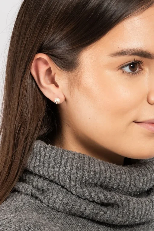 Gift Packaged 'Lysha' 925 Silver Cone & Freshwater Pearl Stud Earrings