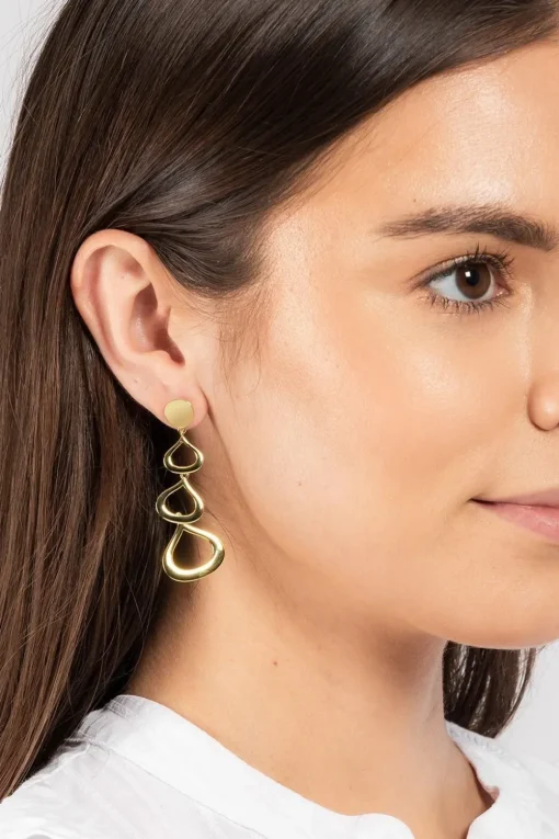 Gift Packaged 'Samara' 18ct Yellow Gold Plated 925 Silver Cut-Out Raindrop Drop Earrings