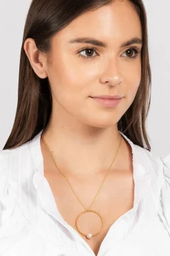 Gift Packaged 'Ximena' 18ct Yellow Gold 925 Silver & Pearl Necklace