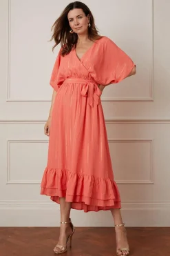 Glitter Stripe Ruffle Hem Midaxi Dress