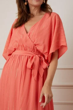 Glitter Stripe Ruffle Hem Midaxi Dress