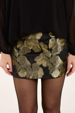 Gold Floral Jacquard Mini Skirt