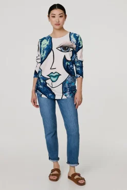 Graphic Diamante Print Long Sleeve Top