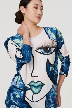 Graphic Diamante Print Long Sleeve Top