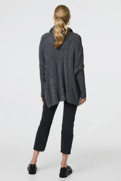 Graphic Print Metallic Roll Neck Jumper